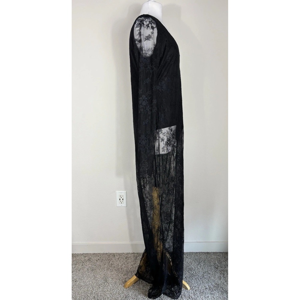 Skims Ultra Fine Lace Plunge Long Sleeved Maxi Dress Onyx Sz 2X Sexy Edgy Dark - Picture 4 of 10